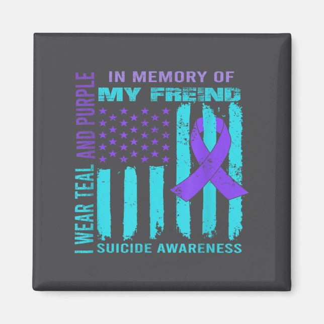 Imã Teal Purple Ribbon Suicide Awareness Flag Freind B (Frente)