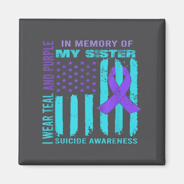 Imã Teal Purple Ribbon Suicide Awareness Flag Sister B (Frente)