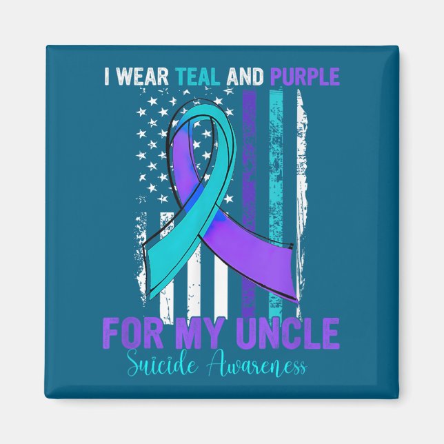 Imã Teal Purple Ribbon Suicide Awareness Flag Uncle  (Frente)