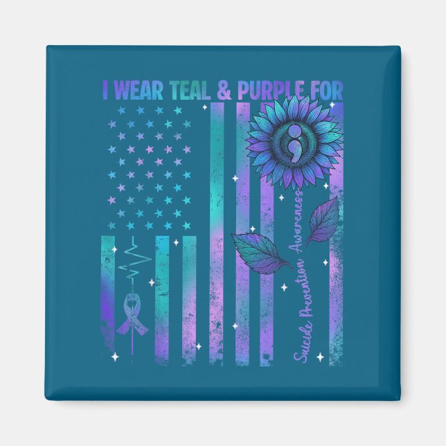 Imã Teal Purple Us Usa Flag Suicide Prevention Awarene (Frente)