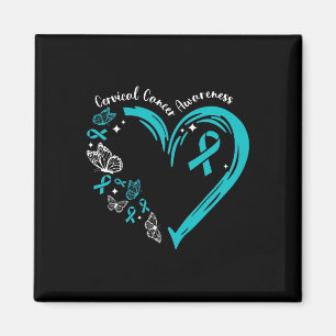Imã Teal Ribbon Butterfly Heart Cervical Cancer Awaren