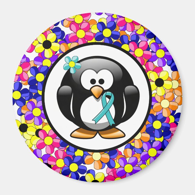 Imã Teal Ribbon Penguin (Frente)