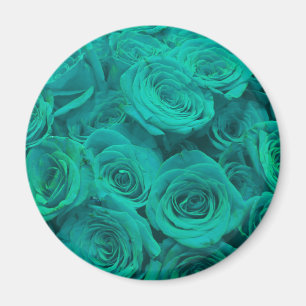 Imã Teal romântico elegante - rosas verdes