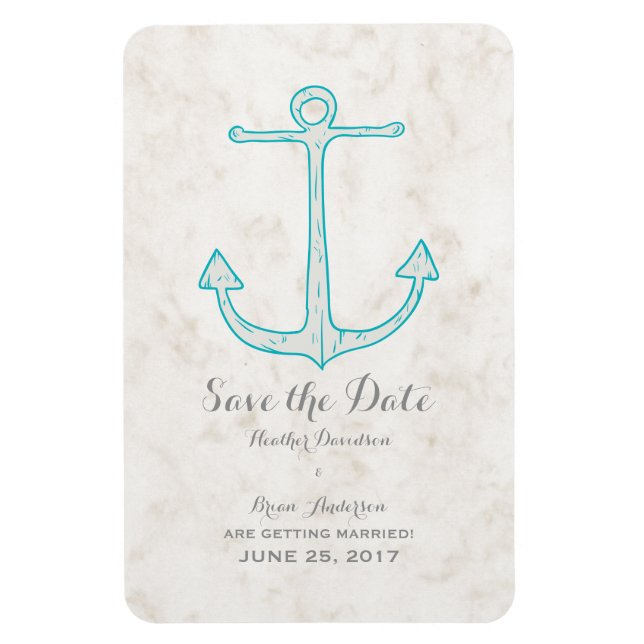 Ímã Teal Rustic Anchor Salva a Data (Vertical)