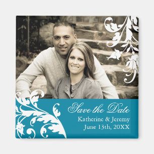 Imã Teal Save the Date Wedding Magnet
