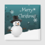 Imã Teal Snowman Winter Scenery Christmas Magnet<br><div class="desc">Adicione um toque festivo à sua cozinha nesta temporada de festas com um Teal Snowman Winter Scenery Christmas Magnet. O design do Magnet apresenta um feliz boneco de neve em uma cena de ventania de neve contra um fundo teal adornado com flocos de neve de cor correspondente. Itens adicionais de...</div>