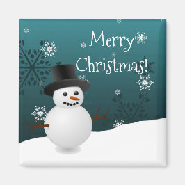 Imã Teal Snowman Winter Scenery Christmas Magnet