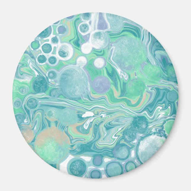 Imã Teal Verde Azul Marble Fluid Art (Frente)