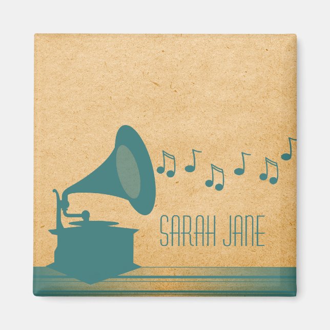 Imã Teal Vintage Gramophone Magnet (Frente)