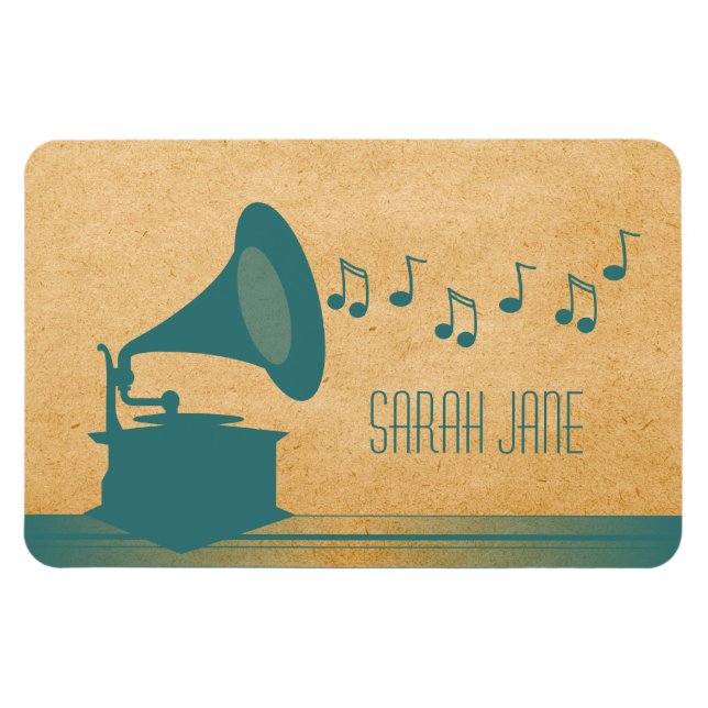 Ímã Teal Vintage Gramophone Premium Magnet (Horizontal)
