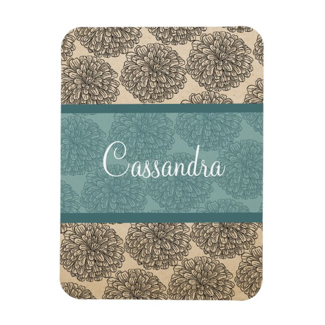 Ímã Teal Vintage Zinnia Premium Magnet (Vertical)