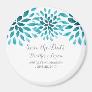 Imã Teal Watercolor Chrysanthemum Save the Date