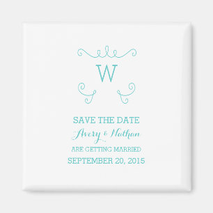Imã Teal Whimsical Flourish Save the Date Magnet