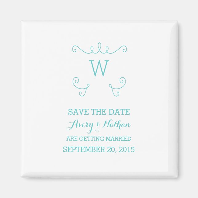 Imã Teal Whimsical Flourish Save the Date Magnet (Frente)
