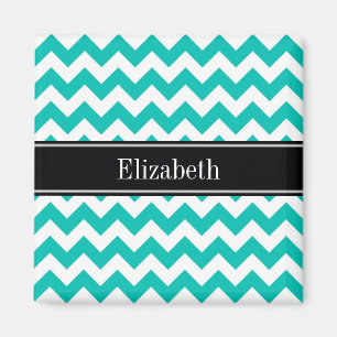 Imã Teal White Chevron ZigZag Black Name Monograma
