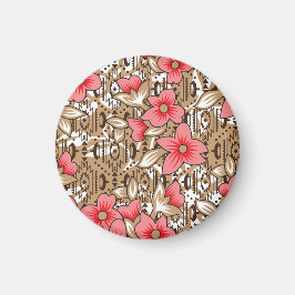 Imã Tecido vermelho vibrante com intrincado floral e