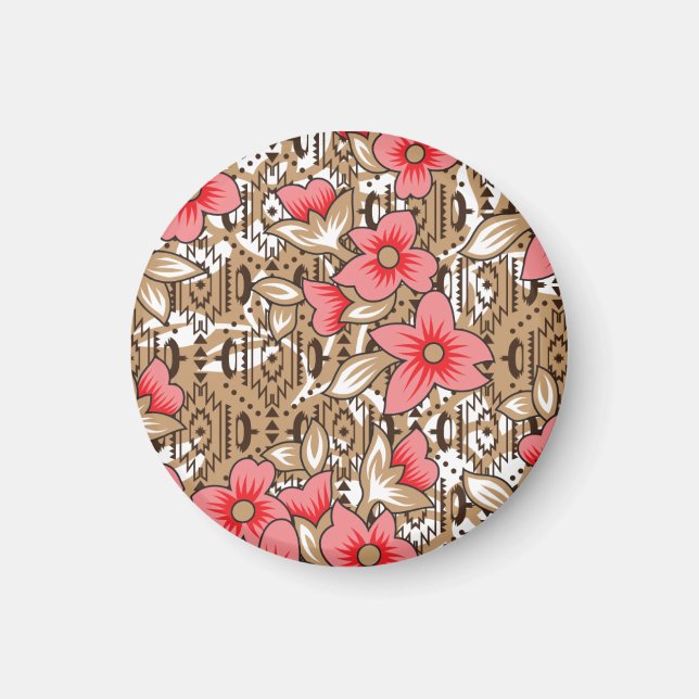 Imã Tecido vermelho vibrante com intrincado floral e (Frente)