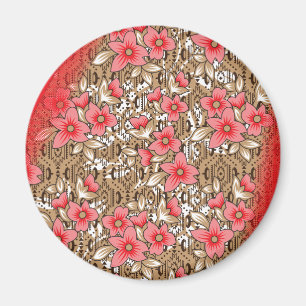 Imã Tecido vermelho vibrante com intrincado floral e