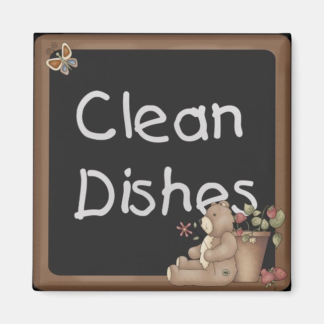 Imã Teddy Bear Clean Dishes Magnet (Frente)