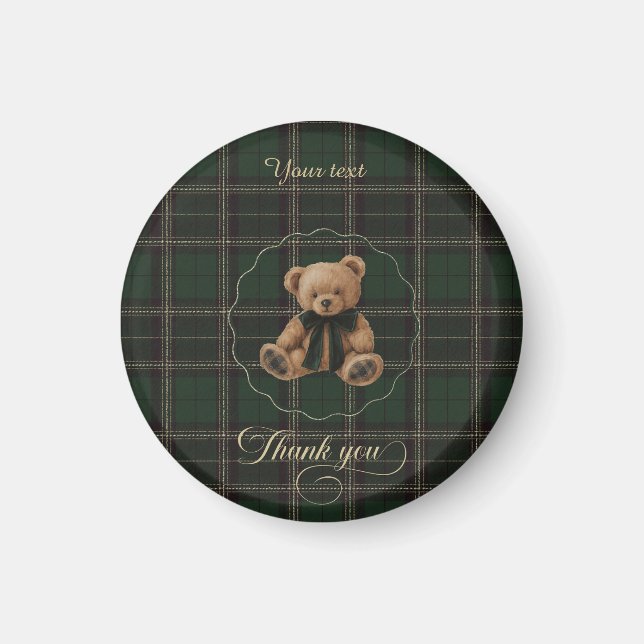 Imã Teddy Bear Green Tartan  (Frente)