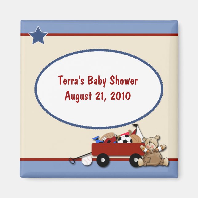 Imã Teddy Bear Little Red Wagon Chá de fraldas Magnet (Frente)