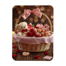 Ímã Teddy Rose Basket Romantic Valentine Heart Fridge