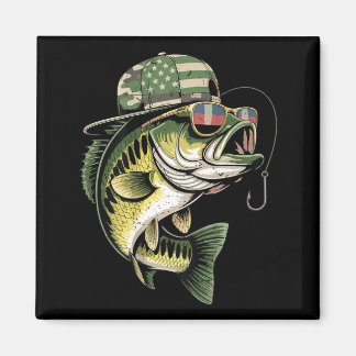 Imã Teens boy camo bass fishing american flag fishing