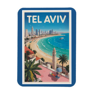 Ímã Tel Aviv Israel Ilustração Viagem Arte Vintage
