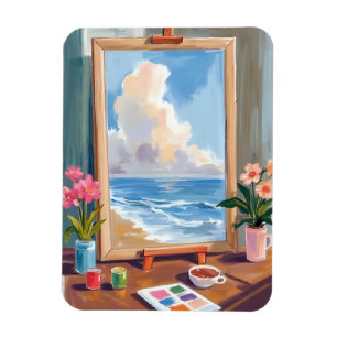 Ímã Tela de pintura em aquarela do cavalete do artista