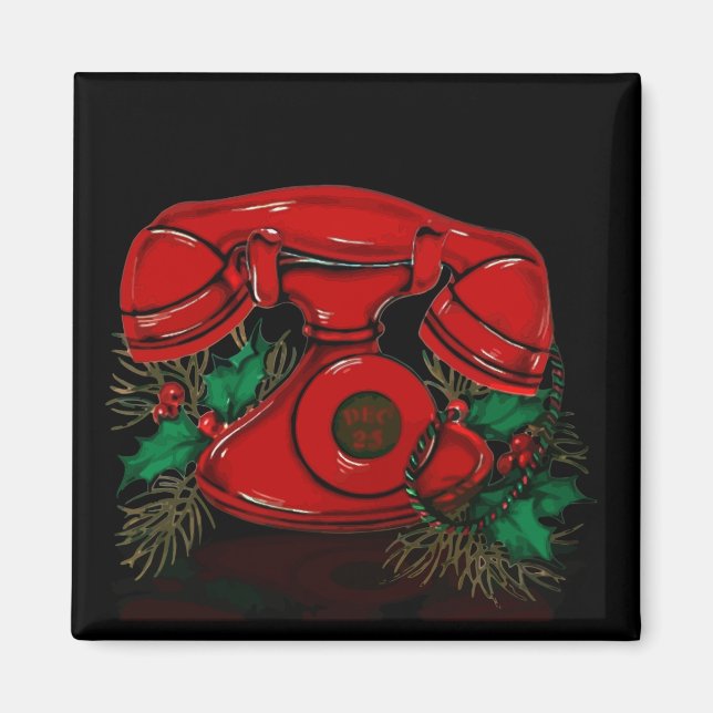 Imã Telefone antigo de Natal Vermelho (Frente)
