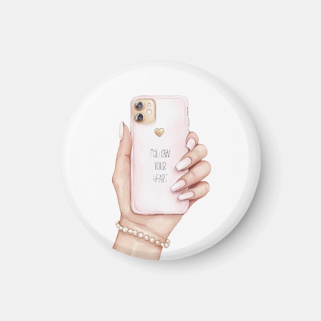 Imã Telefone mão unhas rosa chic (Frente)