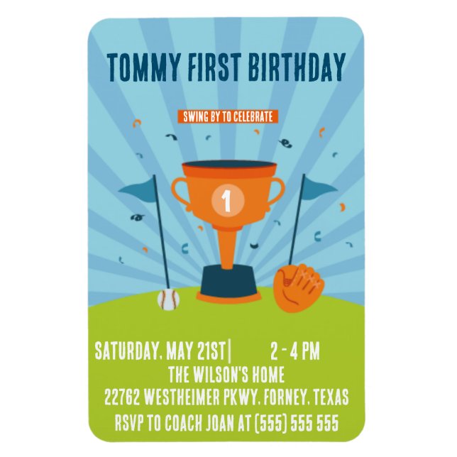 Ímã Tema de esportes do primeiro aniversario de beiseb (Vertical)