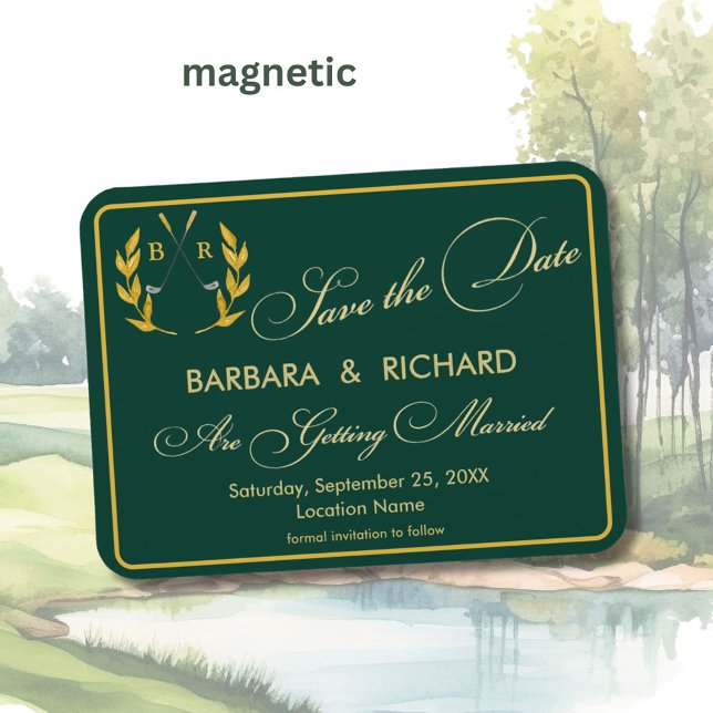 Ímã Tema de Golfe Monograma Casamento Save the Dat (Criador carregado)