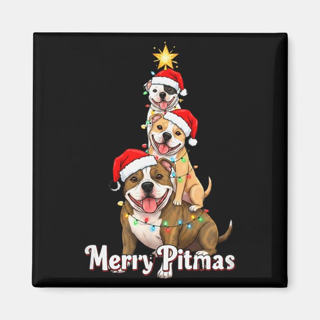 Imã Tema de Natal Alegre Pitbull para Festas D (Frente)