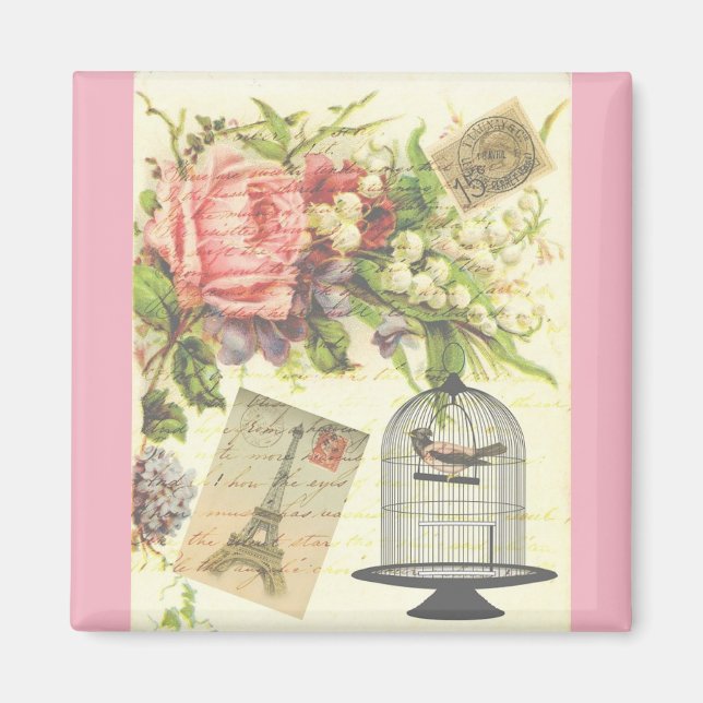 Imã Tema Francês Rosa Vintage Magnet Paris (Frente)