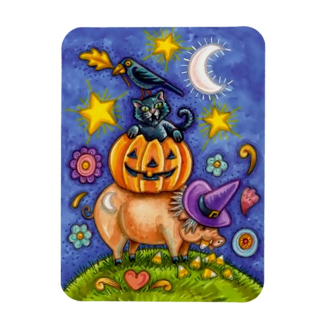 Ímã Tema Halloween Magnet com Pumpkin e Pig de Gato de (Vertical)