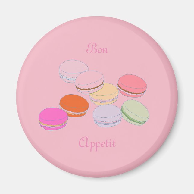 Imã Tema Rosa Paris Macaron francês Macaron Bon Appeti (Frente)
