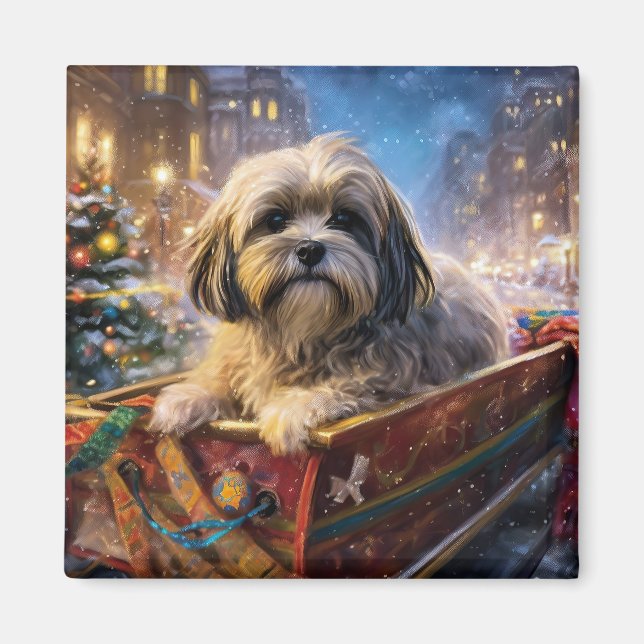 Imã Temporada Festiva de Natal do Lhasa Apso (Frente)
