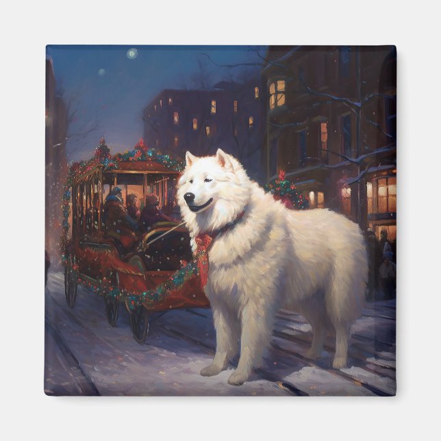Imã Temporada Festiva de Natal Samoyed (Frente)
