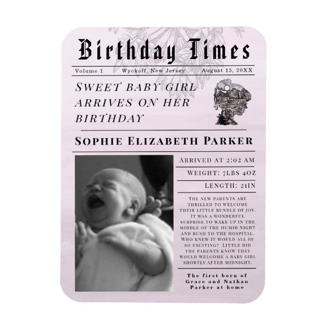 Ímã Tempos de Aniversário Nascimento de Recém-Nascido (Vertical)