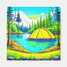 Imã Tenda Flutuante no Lago Tema Acampamento
