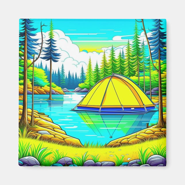 Imã Tenda Flutuante no Lago Tema Acampamento (Frente)