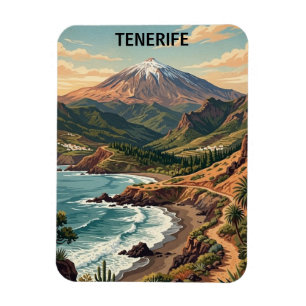 Ímã Tenerife Retro Viagem Vintage Monte Teide & Praia