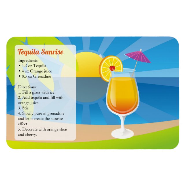 Ímã Tequila Sunrise Receitas de Cocktail (Horizontal)