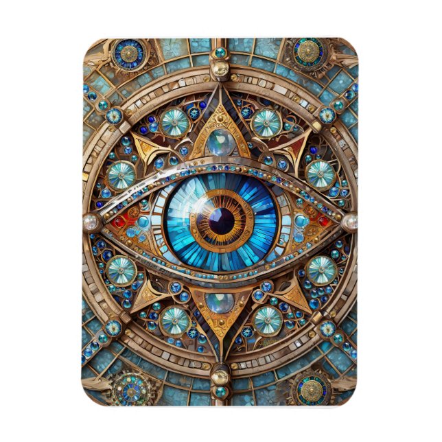 Ímã Terceiro Olho - Mandala Azul Turquesa Dourado (Vertical)