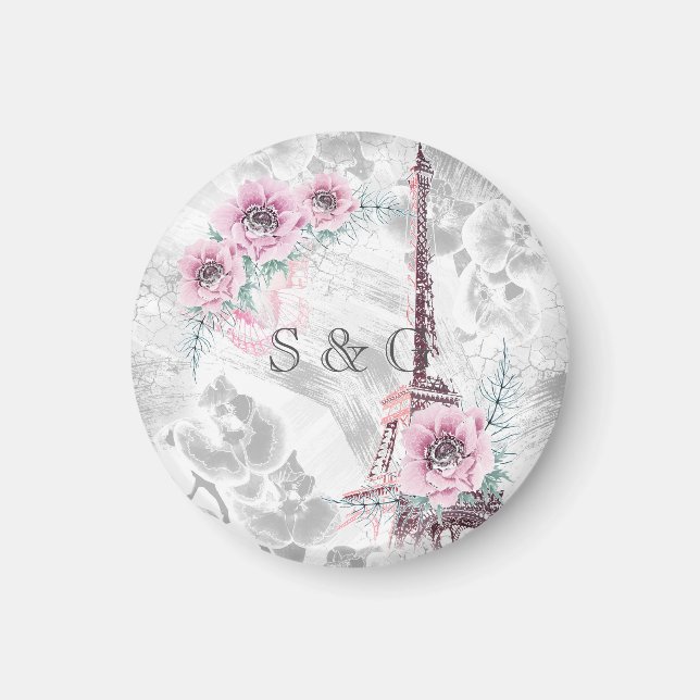 Imã Terra Elegante de flores rosa. (Frente)