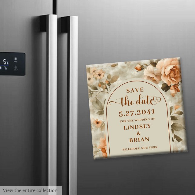 Imã Terracota Rústica Marfim Oliva Floral Salve a Data (Rustic Boho Terracotta Ivory Olive Floral Save Date)