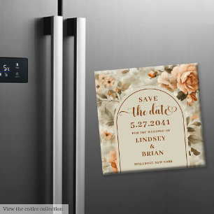 Imã Terracota Rústica Marfim Oliva Floral Save the Dat