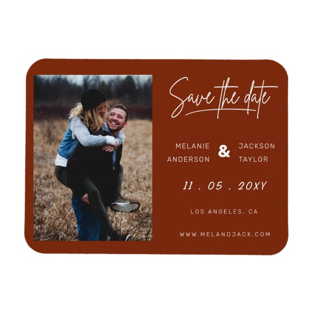 Ímã Terracotta Burnt Orange Simple Foto manuscrita S (Horizontal)