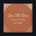 Imã Terracotta Wedding Salvar O Magnet De Convite De D<br><div class="desc">Escrito simples,  moderno,  elegante terracota e casamentos dourados Salvem o ímã de convite da Data.</div>